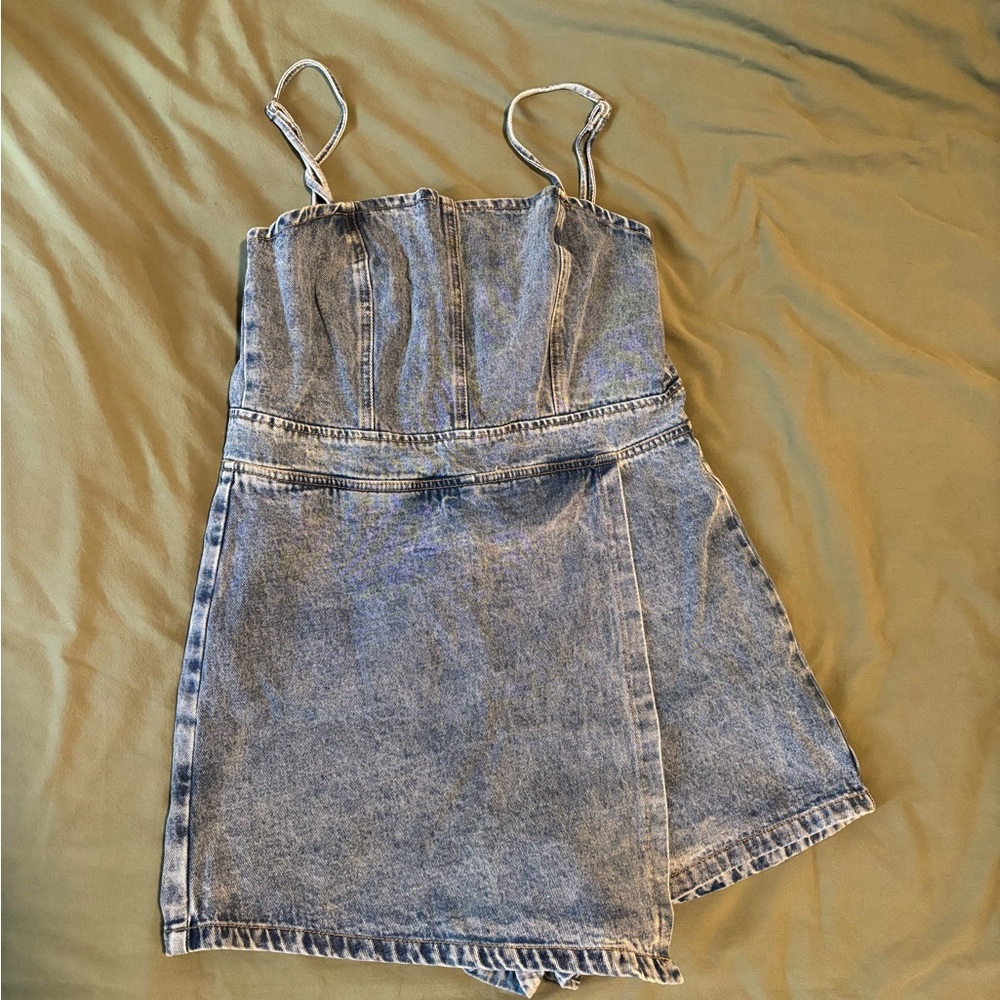 Denim Spaghetti Strap Skort Dress